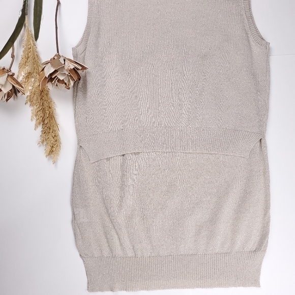 New Anthropologie Current Air Cream Silver Flake Layered Sweater Top Sz L - Picture 8 of 12